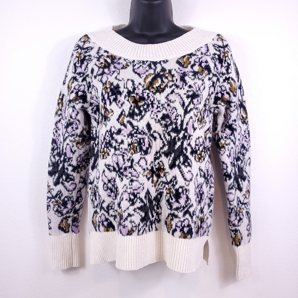 LOFT Painterly Floral Scoup Neck Sweater - Picture 1 of 8